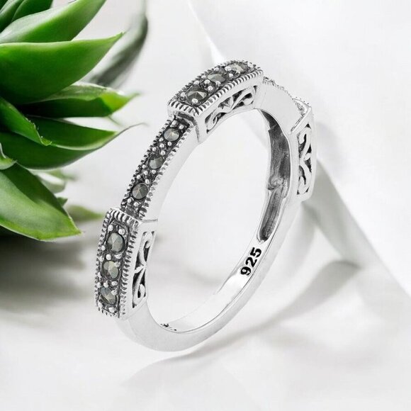 Lavish by TJM Sterling Silver Marcasite Filigree Band Ring – Oxidized Finish 6 - Picture 5 of 6